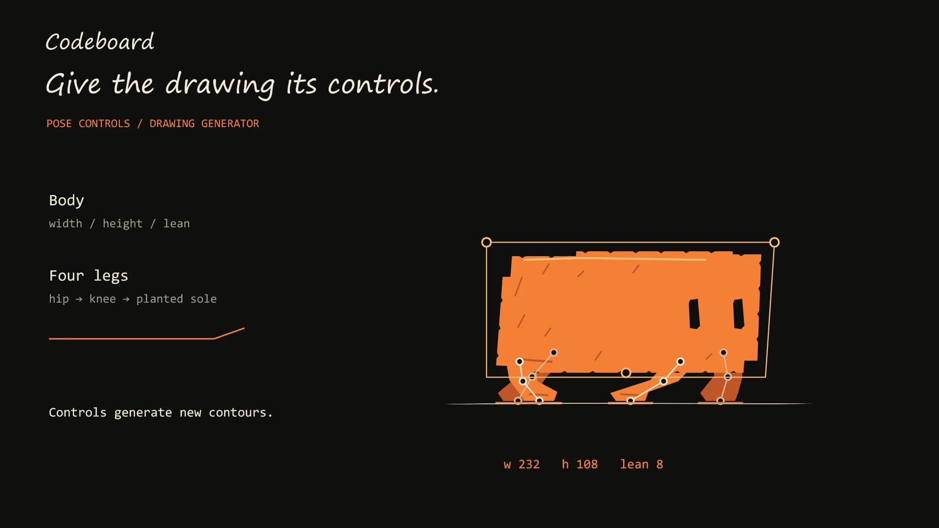 Controls for Clawd's width, height, lean, and foot placement
