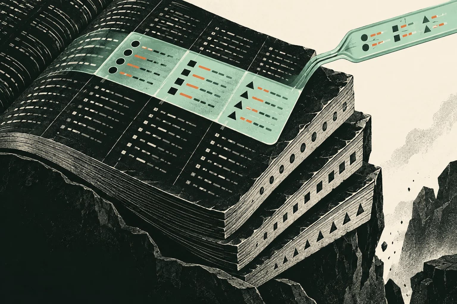 Ilustrasi OnchainAI tentang pembacaan ledger DAO, proposal, dan lelang melalui stencil schema dan tool.
