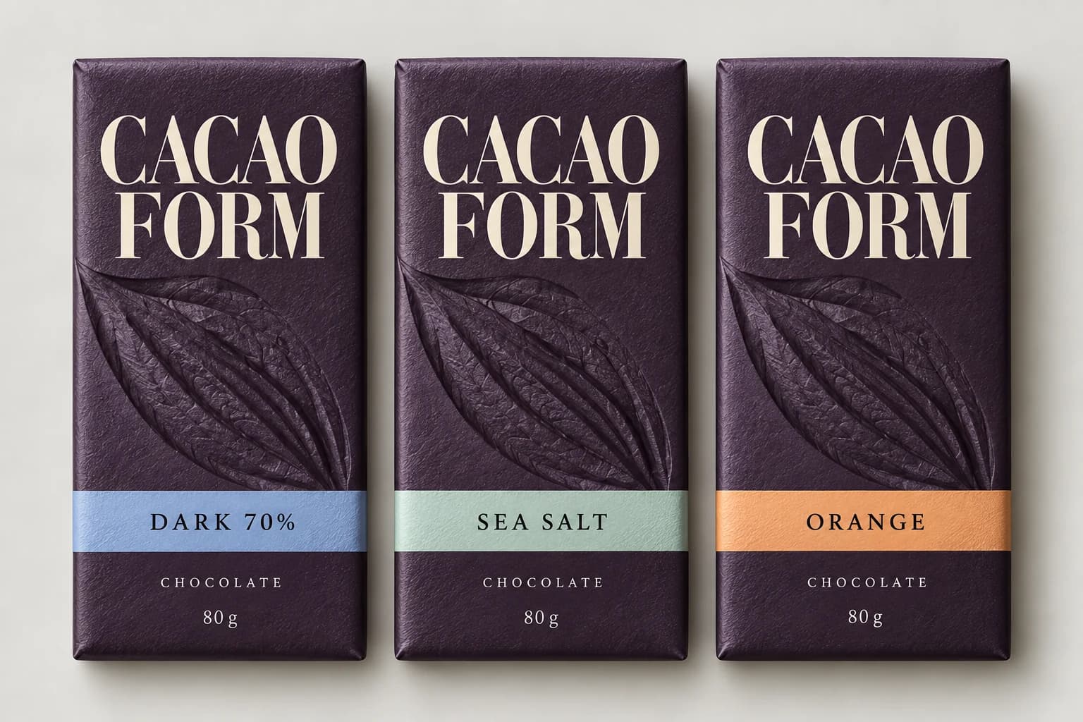 Cacao Form: Three-SKU packaging family