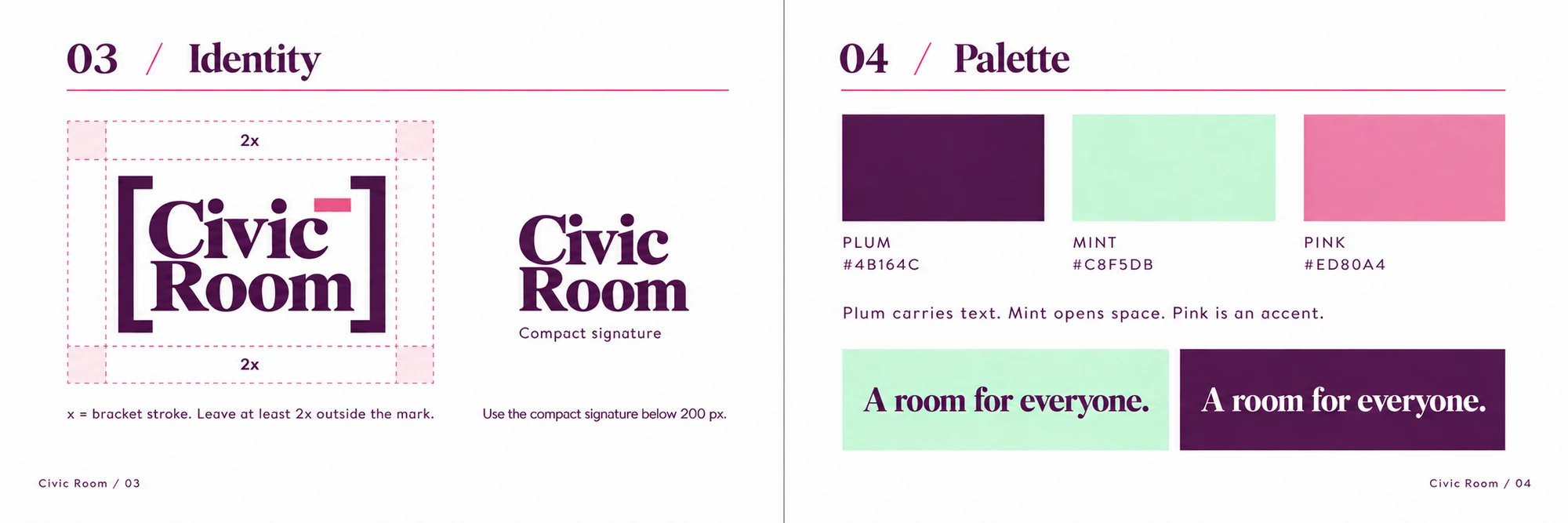 Civic Room: Identitas dan palet warna