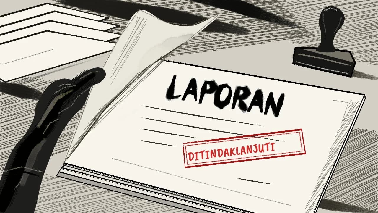 Berkas LAPORAN dengan cap merah DITINDAKLANJUTI